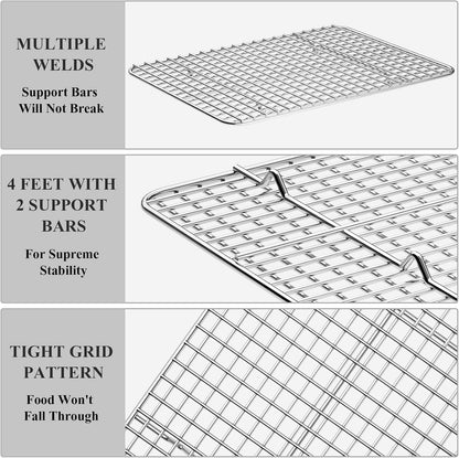 Baking Sheet with Cooling Rack Set [2 Sheets + 2 Racks], Deedro Stainless Steel Cookie Half Sheets Baking Pan Oven Tray with Rack, 12 x 10 x 1 Inch, Heavy Duty, Non-toxic, Dishwasher Safe