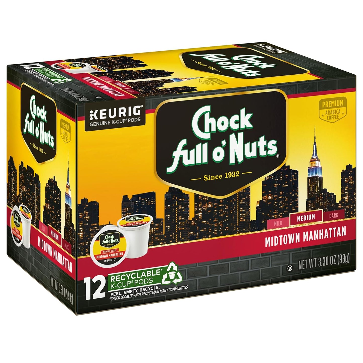 Chock full o’Nuts Variety Pack Keurig K-Cup Pods for Keurig Brewers – Premium Arabica, Mild, Medium and Dark Roast – Single Serve – 4 Packs of 12 K-Cup Pods
