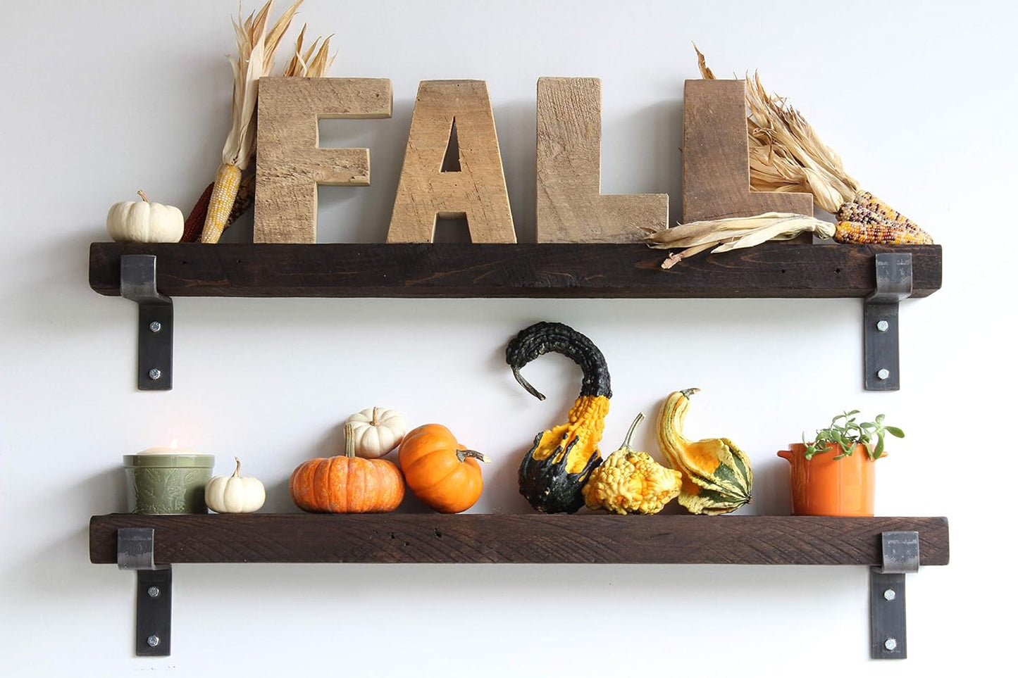 Urban Legacy Accent Shelves | Reclaimed Barn Plank | Set of 2 with Full Brackets (Coffee Bean 30" x 4.5" x 2")