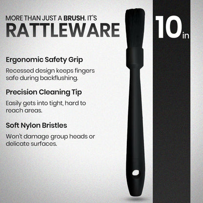 Rattleware 10" Black Espresso Machine Grinder Brush, Long Durable Handle Coffee Grinder Cleaning Brush - Ideal for Home, Cafe, Restaurant, or Hotel - Trusted By Baristas