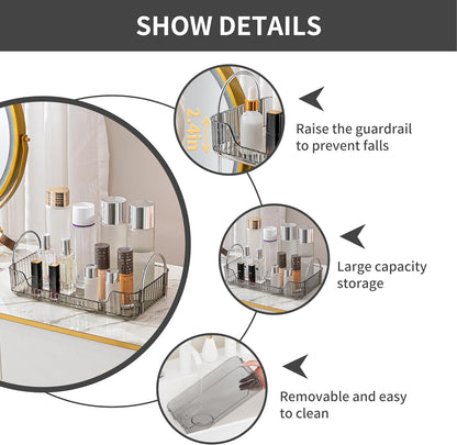 YCIA&DONE Bathroom Organizer Countertop, Makeup Storage, Skincare Cosmetic Tray Shelf, Perfume Holder Rack for Vanity Counter, Large Capacity, Easy to Install, Clean, 1 Tier, Smoky Gray