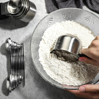 Magnetic Measuring Cups and Spoons Set Including 7 Stainless Steel Measuring Cups 8 Double Sided Magnetic Measuring Spoons Set with 1 Leveler Kitchen Tools for Cooking Baking (Black)