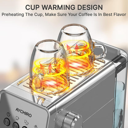Espresso Machine with Steam Milk Frother,20 Bar Stainless Steel Coffee Maker for Latte & Cappuccino,Detachable Water Tank/Drip Tray, Hot Water Function for Home & Office Use