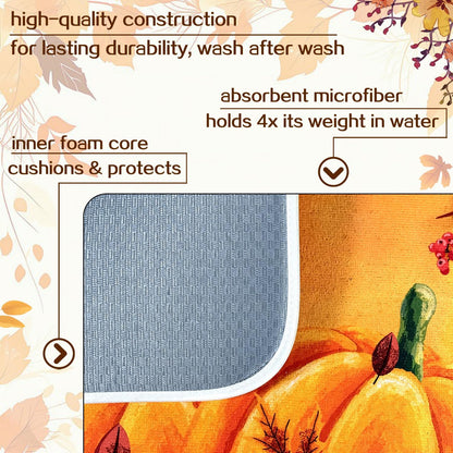 Autumn Fall Dish Drying Mat Harvest Pumpkin Maple Leaf 18 X 24 Inch For Kitchen Counter Reversible Dish Drying Pad Water Absorbing And Drying Mat For Kitchen Coffee Bar Decoration