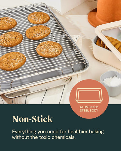 Caraway Nonstick Ceramic Bakeware Set (11 Pieces) - Baking Sheets, Assorted Baking Pans, Cooling Rack, & Storage - Aluminized Steel Body - Non Toxic, PTFE & PFOA Free - White