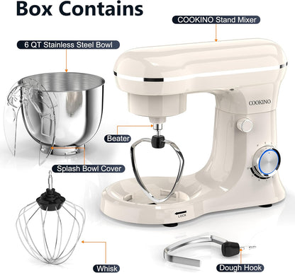 Electric Stand Mixer,10 Speeds Tilt-Head Food Mixer, 3-IN-1 Kitchen Mixer for Daily Cooks with Dishwasher-Safe 6QT Bowl,Dough Hook, Beater, Whisk (Almond Cream)