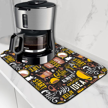 Coffee Dish Drying Mat,16"X24" Absorbent Fast Dish Drying Mat for Kitchen Counter Pot and Pan, Kitchen Accessories