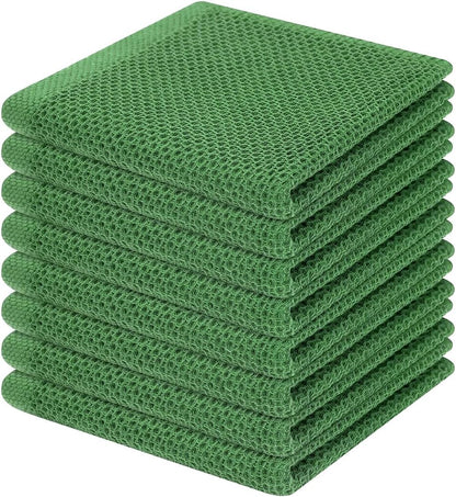 Homaxy 100% Cotton Waffle Weave Kitchen Dish Cloths, Ultra Soft Absorbent Quick Drying Dish Towels, 12 x 12 Inches, 8-Pack, Grass Green