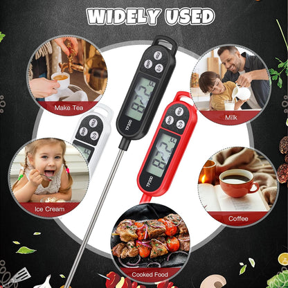 Waterproof Food Thermometer with Long Probe Digital Meat Thermometer for Water, Liquid, Candle and Cooking Instant Read for Kitchen BBQ Grill Candy(Black,White,Red)