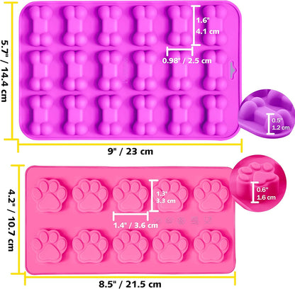 Anaeat Reusable Silicone Molds with Puppy Dog Paw and Bone Shaped, Flexible & Non-Stick Ice Cube Tray, Candy and Chocolate Making Mold for Homemade Baking Dog Treats, Jelly, Biscuit & Cupcake (4 Pack)
