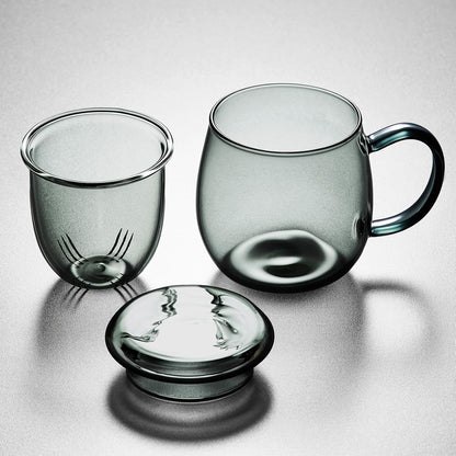 Glass Tea Cup with Infuser and Lid, 17.6oz/520ml Large Borosilicate Teacup, Clear Mug for Loose Leaf Tea, Blooming Tea, Tea Bags - Perfect Christmas or Birthday Gift for Men