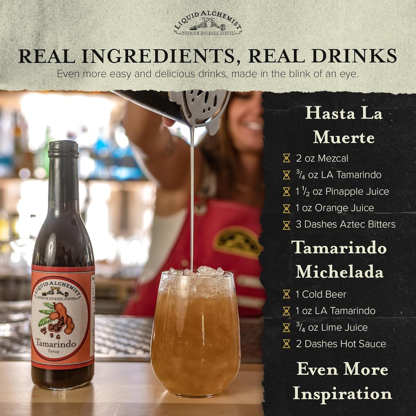 Liquid Alchemist Tamarind Syrup for Cocktails - Real Ingredients Make our Tamarindo Syrup the Perfect Spicy Margarita Mix - Made with Fresh Tamarind Puree & All Natural Tamarind Concentrate (12 oz)