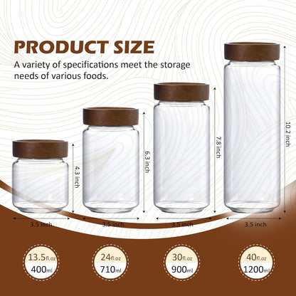 13.5 oz/400 ml Glass Jar with Airtight Wooden Screw Top Lid, Clear Stackable Food Storage Canister, Small Cute Decorative Glass Container for Coffee, Candy, Cookie, Sugar, Oatmeal, Salt, Spice