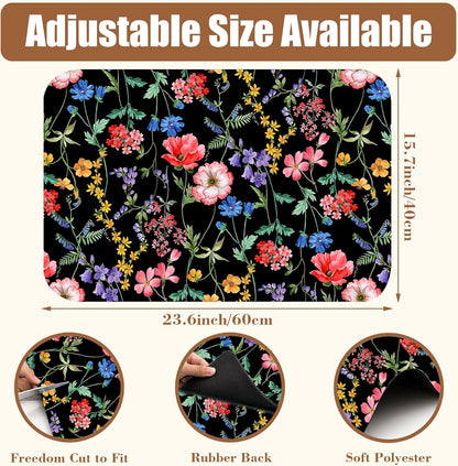 Beautiful Flowers Dish Drying Mat for Kitchen Counter Coffee Mat Hide Stain Absorbent Rubber Backed Drying Rack Pad Espresso Machine Coffee Bar Accessories 15.7 x 23.6 Inch