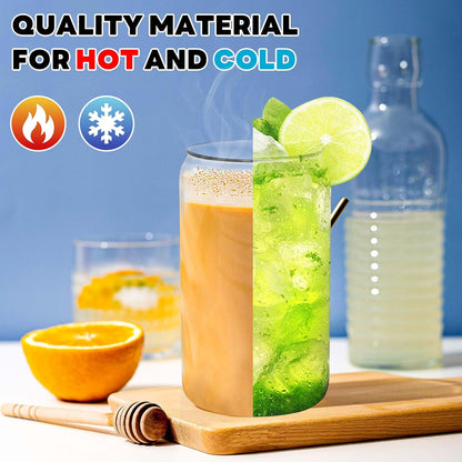 Joyclub Glass Cups with Bamboo Lids and Straws 2 Set 16 oz Reusable Iced Coffee Cup Beer Can Drinking Jars for Smoothie Whiskey Boba Soda Tea Gift