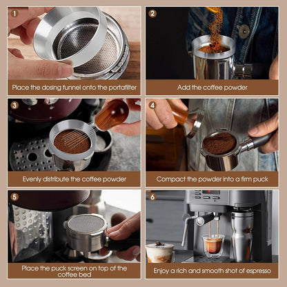 58mm Espresso Accessories Kit, WDT Tool, Dosing Funnel and Puck Screen Set, 316 Stainless Steel Needle Coffee Distribution Stirrer Fits Breville 58 mm Espresso Machines and Portafilter
