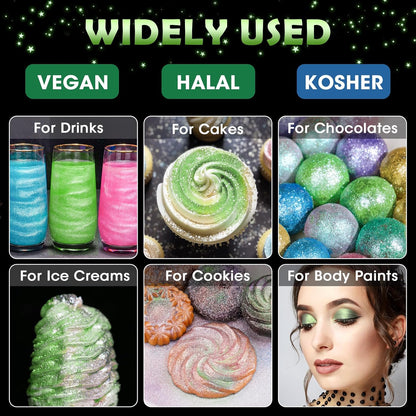 NiHome Edible Food-Grade Glitter Powder Glimmer Luster Dust Metallic Fancy Food Decorating Sprinkle Glimmery Dust for Drink Wine Beverage Cake Bakery Vegan Allergen-Free (Fruit Green, 0.35oz/10g)