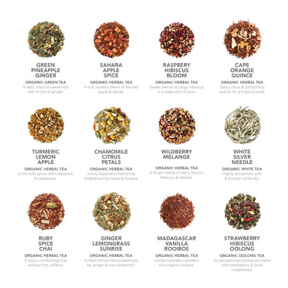 Teabloom - World's Finest Pyramid Tea Collection, 24 Varieties of USDA Certified Organic Teas - Black, Green, White, Oolong & Herbal Tea Blends