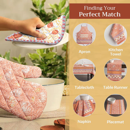 Maison d' Hermine Oven Gloves 100% Cotton Oven Mitt 7" x 13" with Loop Heat Resistant, BBQ, Cooking Gloves, Baking, Grilling, Kitchen, Handling Hot Pans (Pack of 1, Nila)