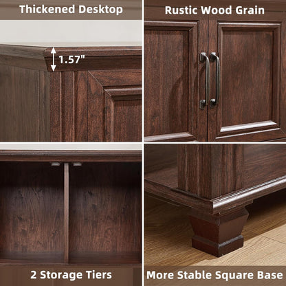 Farmhouse Kitchen Cabinet with 2-Door, Small Sideboard Buffet Cabinet with Open Shelf, Coffee Bar Station with Storage for Kitchen, Dining Room, Walnut