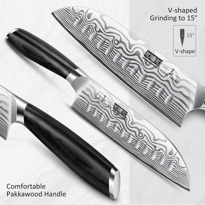7 Inch Santoku Knife, Ultra Sharp Japanese High Carbon Powder Steel Kitchen Knife, Professional Chefs Knife with Ergonomic Handle
