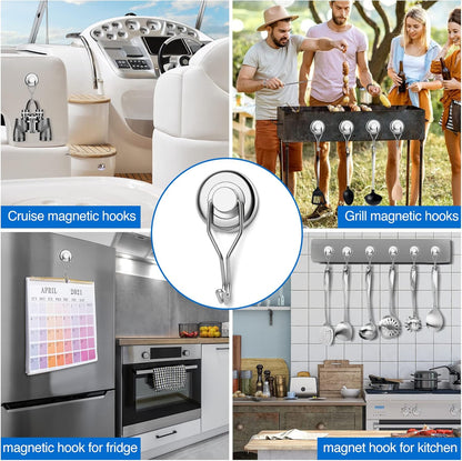 LOVIMAG Hooks, 110lbs+ Magnetic Magnet Hook 2025 Cruise Cabin Ship Essentials Heavy Duty Strong Refrigerator Fridge Hanging for Classroom Beach Vacation Kitchen Grills Home Mug Hanger (8 Pack), Silver