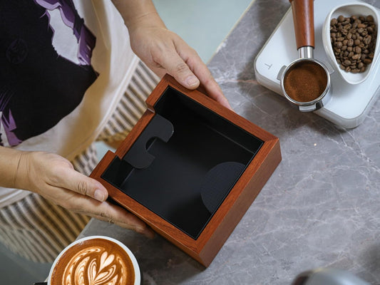 Rosewood Espresso Knock Box – Coffee Puck Bin with Shock-Absorbing Bar & Non-Slip Base | Premium Coffee Grounds Container for Espresso Stations & Home Barista Setups