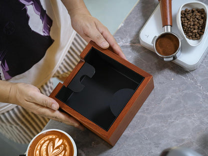 Rosewood Espresso Workstation – Wooden Tamping Station Organizer 54mm & Coffee Knock Box Kit | Barista Tool Holder & Coffee Puck Disposal Bin for Breville Machines