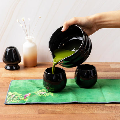 Marce Matcha Whisk Set- Matcha Set includes Matcha Whisk and Bowl (Bowl with Spout), Sifter, Holder and Scoop- The Perfect Bamboo Whisk for Matcha Tea (Black- 7PC)