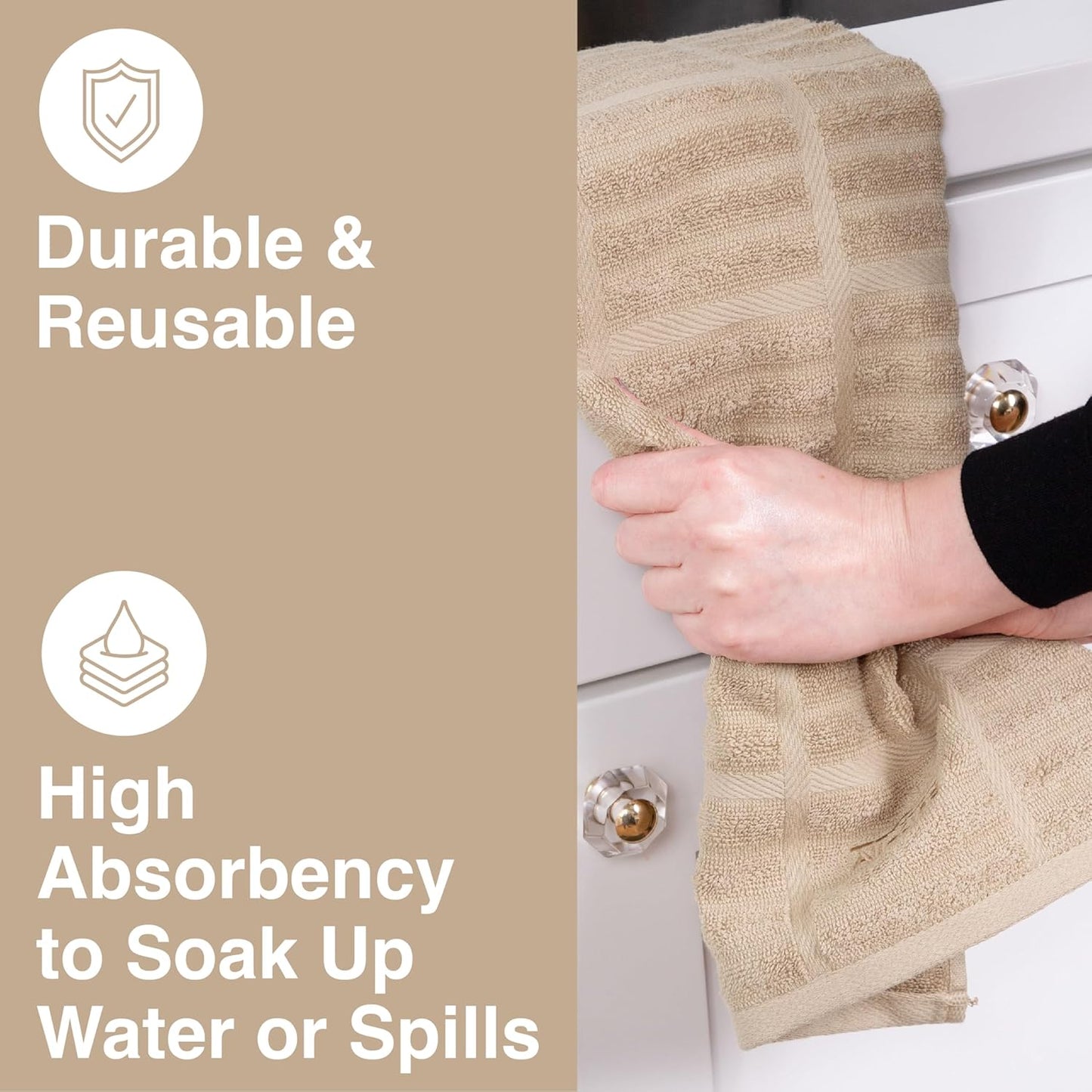All-Clad Solid Kitchen Towel: Highly Absorbent, Super Soft Long Lasting - 100% Cotton, 17"x30" Tea Towel for Cleaning & Drying Dishes, Pans, Glassware, or Countertops, (1-Pack), Cappuccino