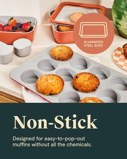 Caraway Non-Stick Ceramic 12-Cup Muffin Pan Duo - Naturally Slick Ceramic Coating - Non-Toxic, PTFE & PFOA Free - Perfect for Cupcakes, Muffins, and More - Black