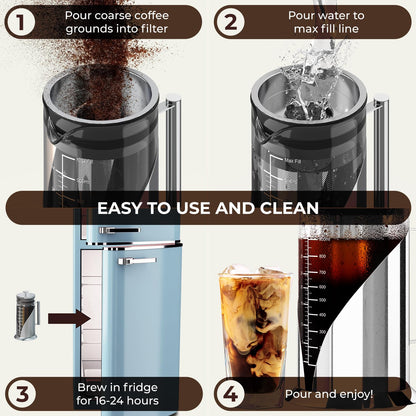 Cafe Du Chateau Stainless Steel French Press Coffee Maker - 34oz Insulated Coffee Press with 4-Level Filtration, BPA Free, Durable Glass, Great for Tea