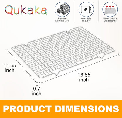 2PCS Cooling Racks for Cooking and Baking -11.65''x16.85''Heavy Duty Stainless Steel Wire Rack for Baking, Grilling, Roasting - Oven & Dishwasher Safe - Fits Half Sheet Pan（Silver）