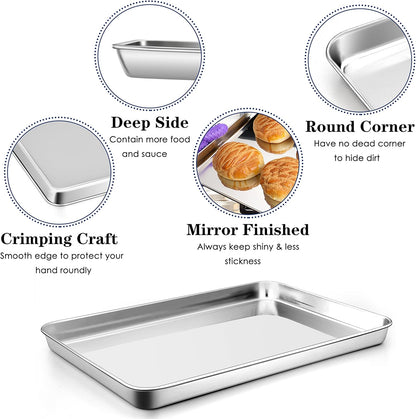 P&P CHEF 16 Inch Baking Cookie Sheet, Oven Pan Tray Stainless Steel Sheet Pan for Kitchen, Oven Bakeware for Multi Uses, Shiny Look & Dishwasher Safe, Healthy & Heavy Duty, 3Pcs