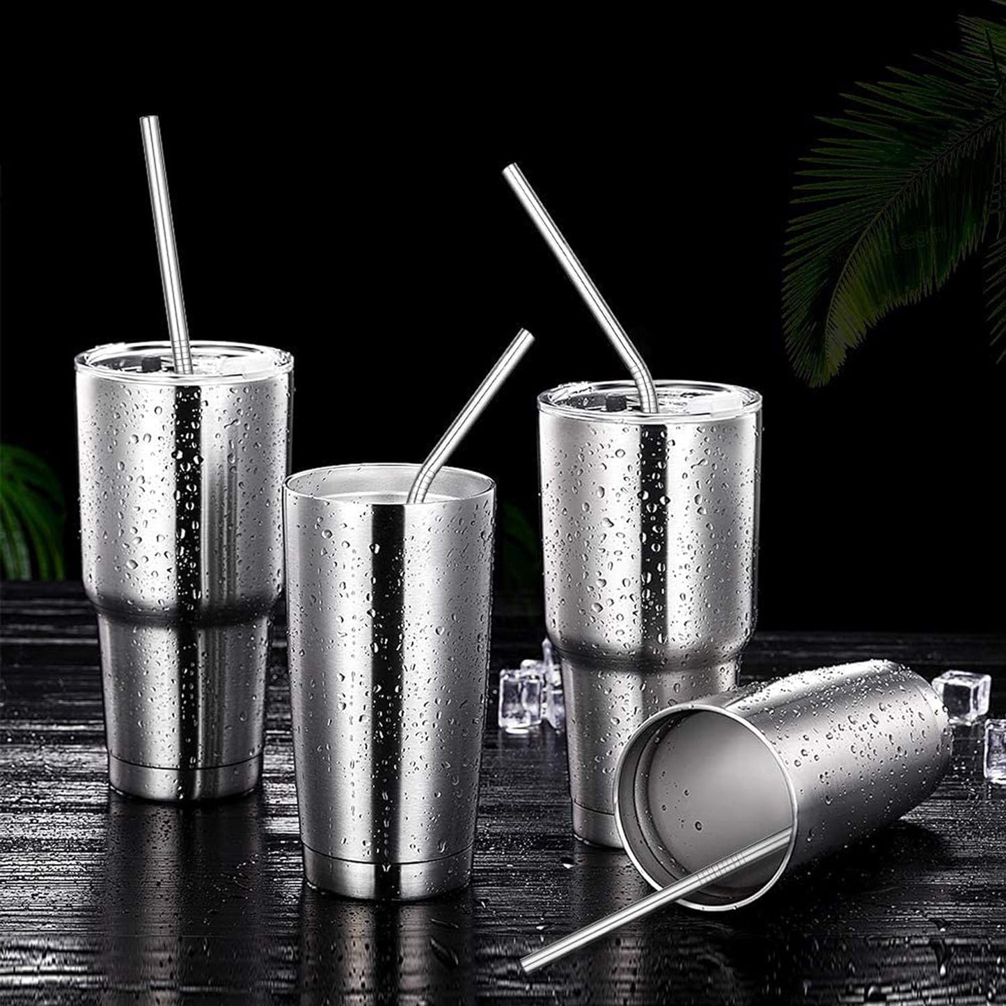 Set of 4 Reusable Metal Straws, 10.5'' Long Stainless Steel Straw with Cleaning Brushes and Case, Drinking for 30 oz and 20 oz Tumblers.