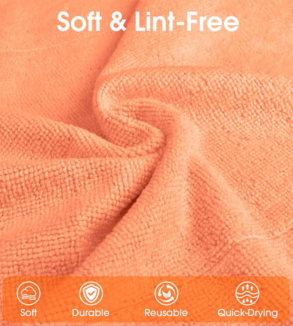 Roll of Microfiber Cleaning Cloth –100 Pack, Tear Away Microfiber Towels, Reusable, Washable, Scratch-Free, Cleaning Supplies,Kitchen Towels for Car, Home, Kitchen, Dishes(Honey Orange)