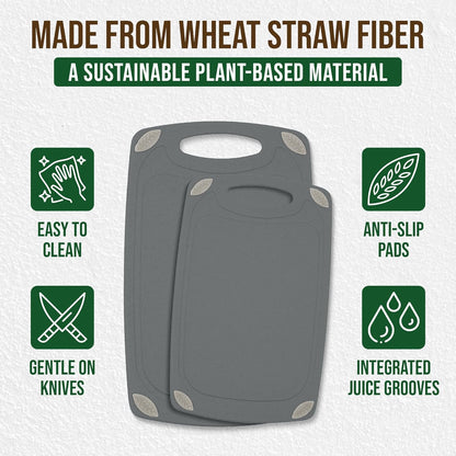 2-Piece Reversible Cutting Board Set Made from Natural Food Grade Wheat Straw Material - Eco-Conscious Alternative to Plastic - Gluten Free & BPA Free Chopping Boards for Kitchen