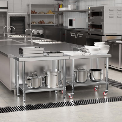 Stainless Steel Table for Prep & Work with Undershelf 24 x 36 Inches NSF Metal Commercial Kitchen Prep Table with Adjustable Under Shelf Worktable for Restaurant Home Outdoor