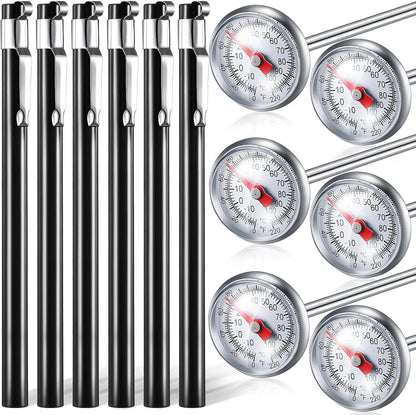 Xuhal 6 Pcs Stainless Steel Kitchen Thermometer with 5 Inch Long Stem 1 Inch Dial Thermometer Milk Frothing Food for Oven Probe Meat Grill BBQ Cooking Chocolate Water(Black)