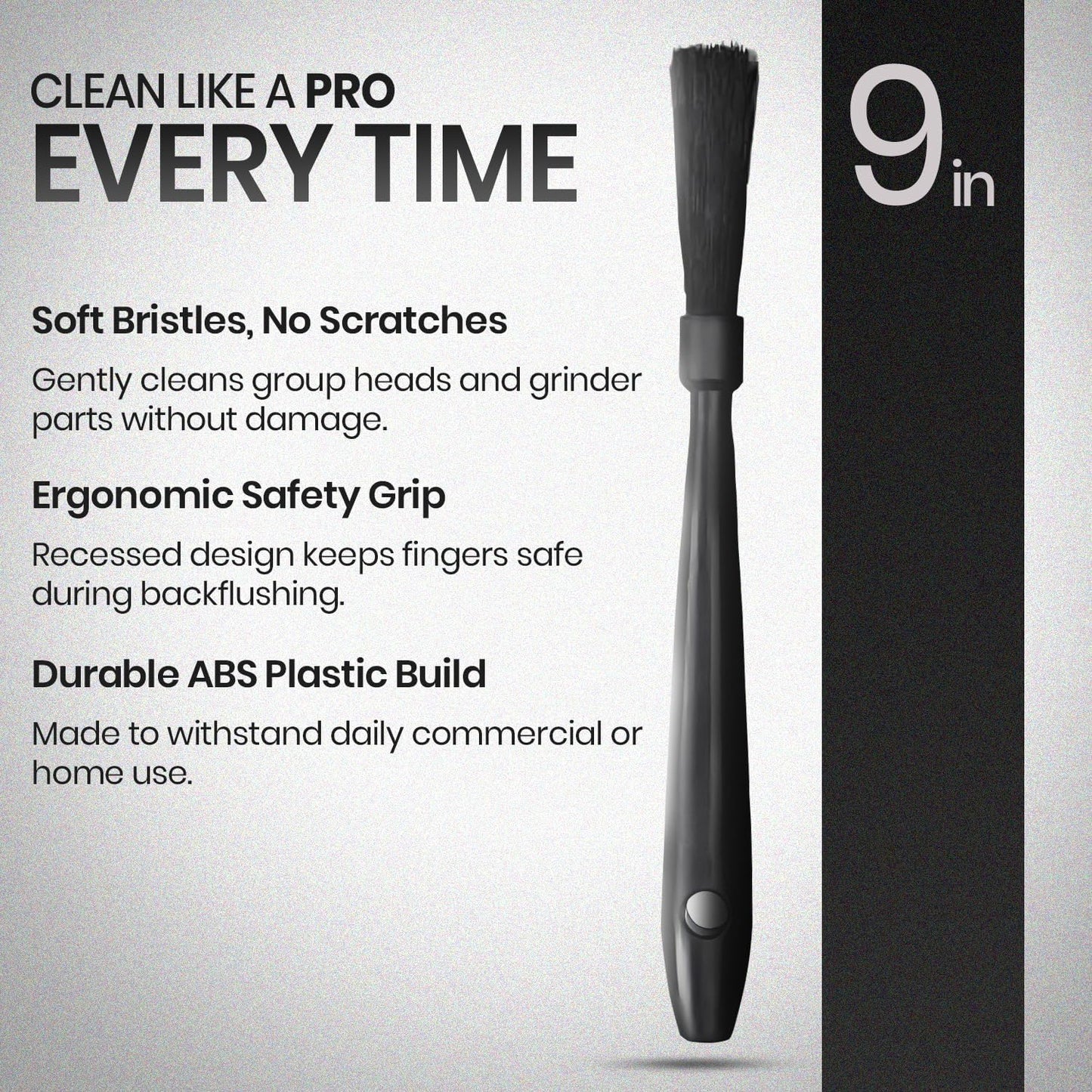 Rattleware 9" Black Espresso Machine Grinder Brush, Long Durable Handle Coffee Grinder Cleaning Brush - Ideal for Home, Cafe, Restaurant, or Hotel - Trusted by Baristas