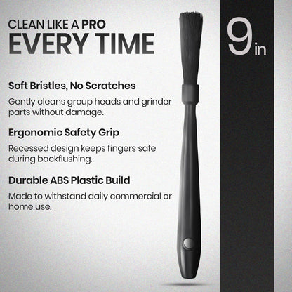 Rattleware 9" Black Espresso Machine Grinder Brush, Long Durable Handle Coffee Grinder Cleaning Brush - Ideal for Home, Cafe, Restaurant, or Hotel - Trusted by Baristas