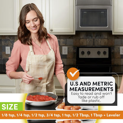 Spring Chef Stainless Steel Measuring Spoons Set of 8 with Leveler, Metal Teaspoon & Tablespoon Measuring Spoons for Dry & Liquid Ingredients, Fits in Spice Jars - Kitchen Gadgets For Baking & Cooking