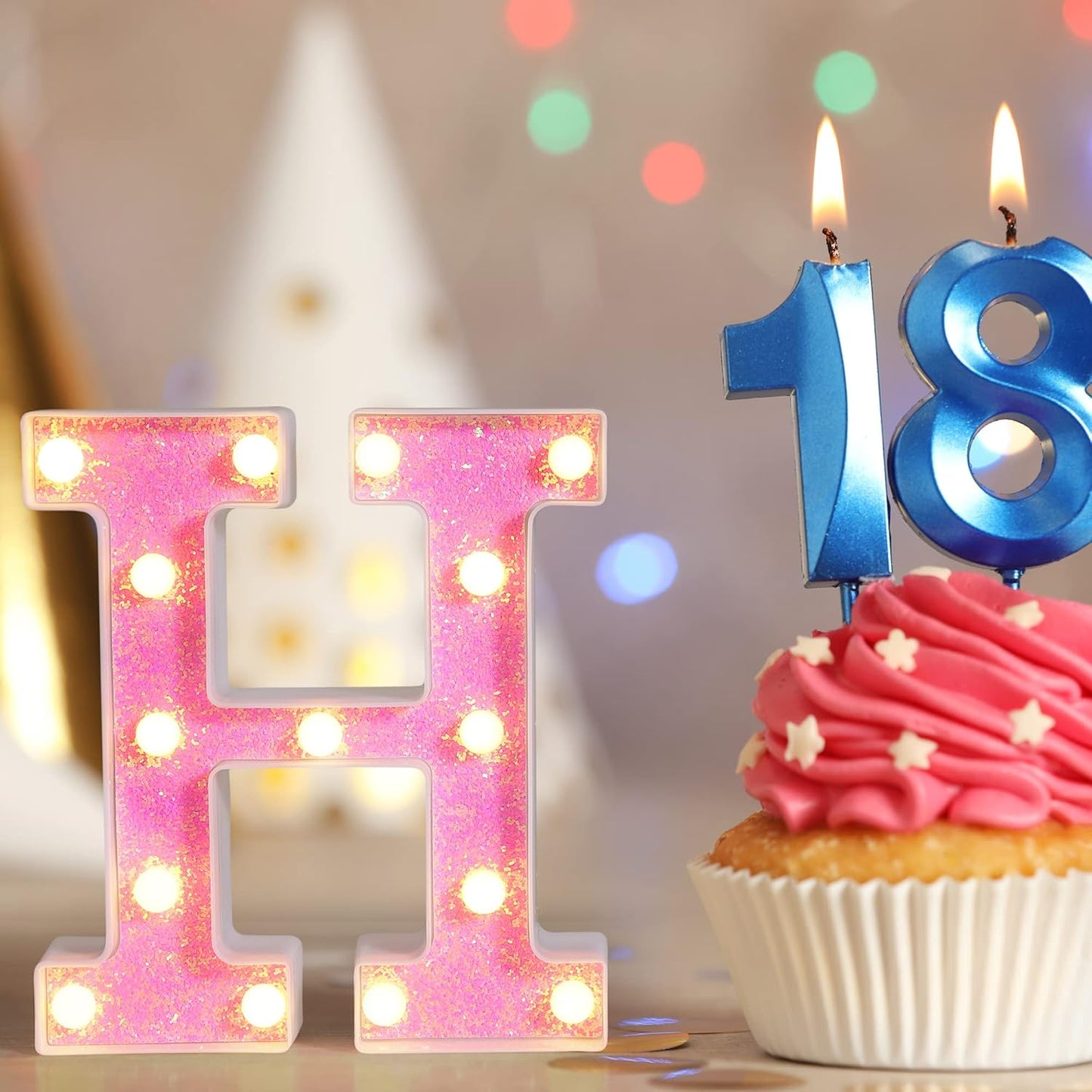Foaky Pink Light up Letters，Pink Party Decorations,Girls Room Decor,Glitter Light Up Letters,Alphabet Letter Sign for Night Light Birthday Party Girls Gifts, Home Bar Decoration（B）