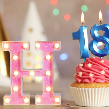 Foaky Pink Light up Letters，Pink Party Decorations,Girls Room Decor,Glitter Light Up Letters,Alphabet Letter Sign for Night Light Birthday Party Girls Gifts, Home Bar Decoration（O）