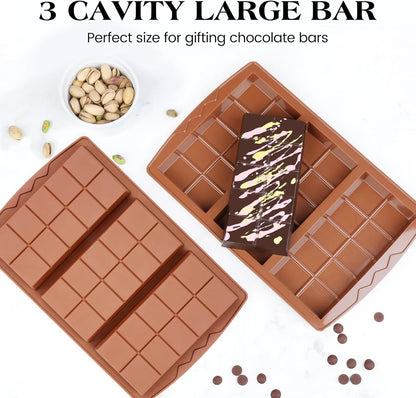 4 Pcs Chocolate Bar Mold Deep Dubai 0.85 Inch Stuffed Chocolate Molds Silicone Large Break Apart Silicone Molds (10 Snap + 5 Snap）