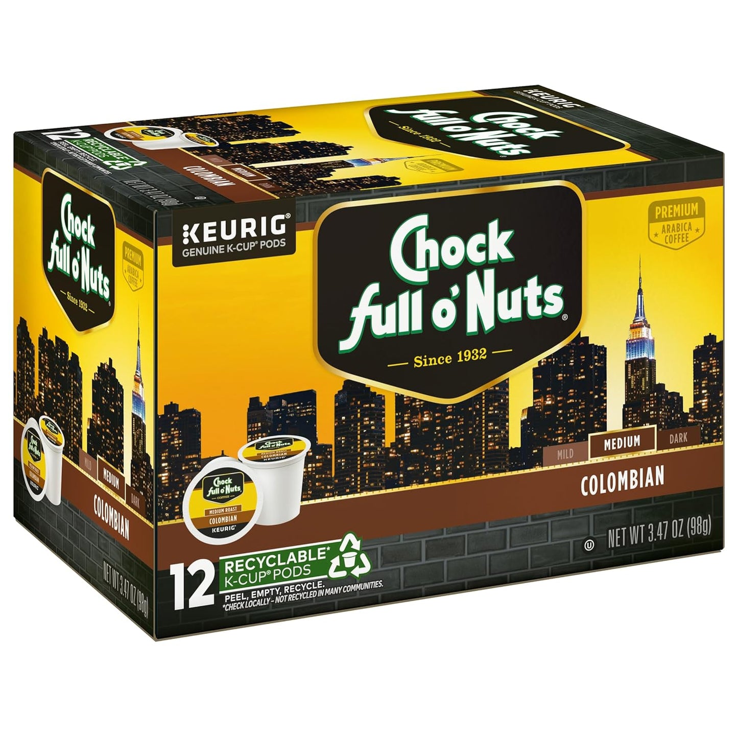 Chock full o’Nuts Variety Pack Keurig K-Cup Pods for Keurig Brewers – Premium Arabica, Mild, Medium and Dark Roast – Single Serve – 4 Packs of 12 K-Cup Pods