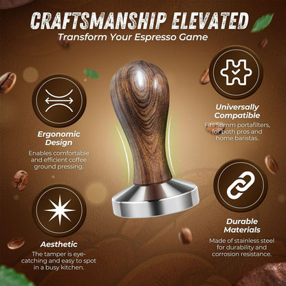 Flexzion Coffee Tamper 58mm Espresso Tamper Tool, Stainless Steel Barista-Quality Hand Press Espresso Maker with Ergonomic Wooden Handle