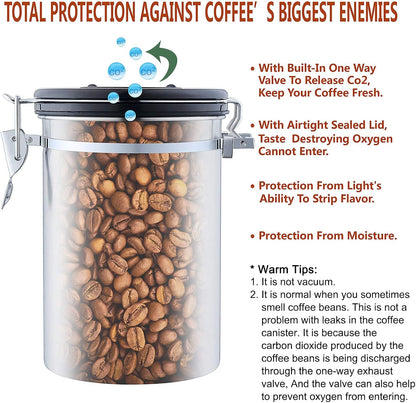 Airtight Coffee Bean Storage - with Co2 Valve Vacuum Sealed Coffee Container with Scoop For Beans Grounds Large Blue 21oz
