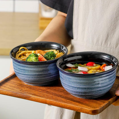 MEKY 20oz Soup Bowls, Stackable and Durable Ceramic Bowls for Kitchen, Elegant Perfect for Pasta, Cereal,Oatmeal, Rice, and Ice Cream, Microwave & Dishwasher Safe,Set of 6, Blue