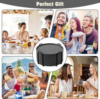 Coasters Set of 8,Hot or Cold Drink Coasters with Holder,Modern Style Coffee Table Coaster,Suitable for Kinds Cups Beer,Drink,Anti-Overflow Tabletop Protection(Gray, 8pcs)